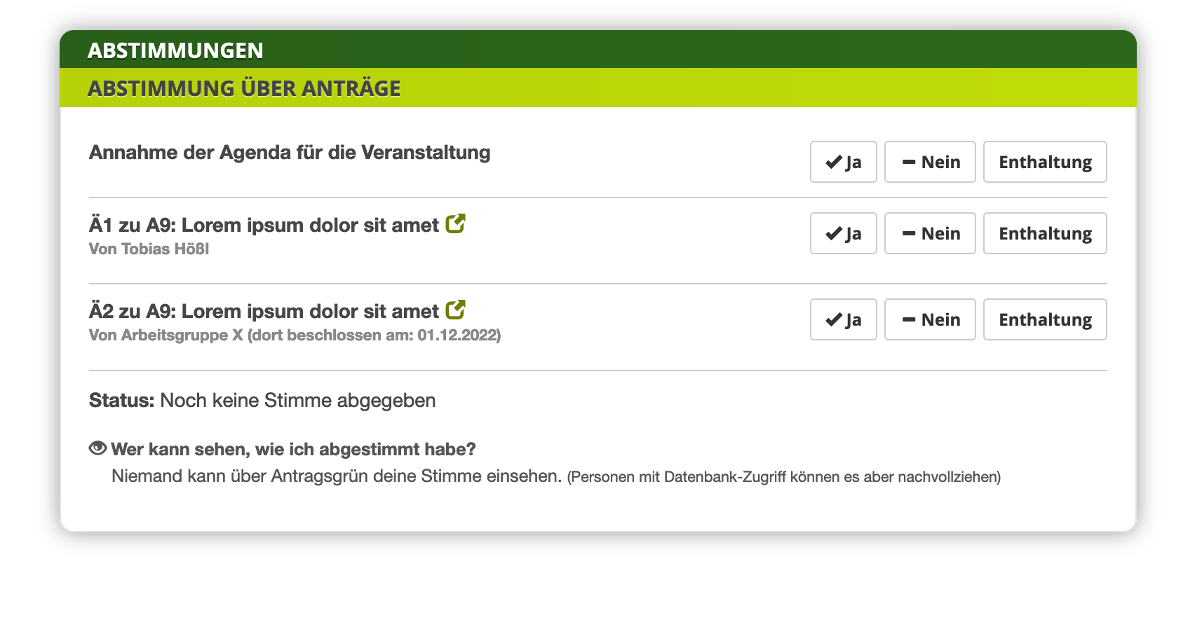 Screenshot einer Abstimmung